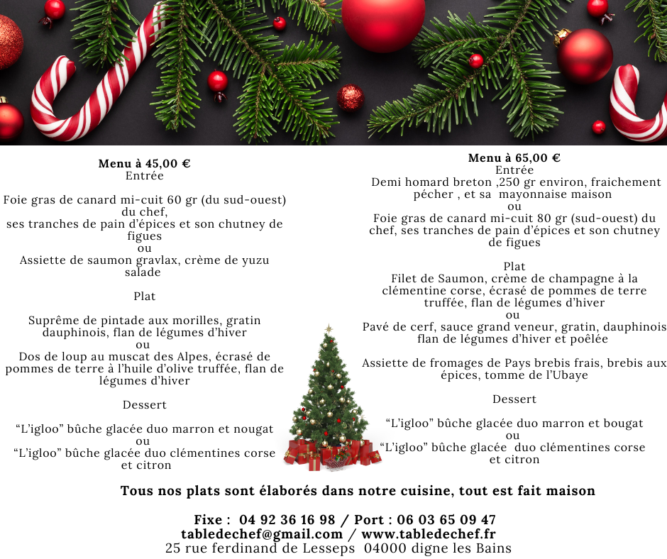 Menu de Noël 2025 - La table du chef